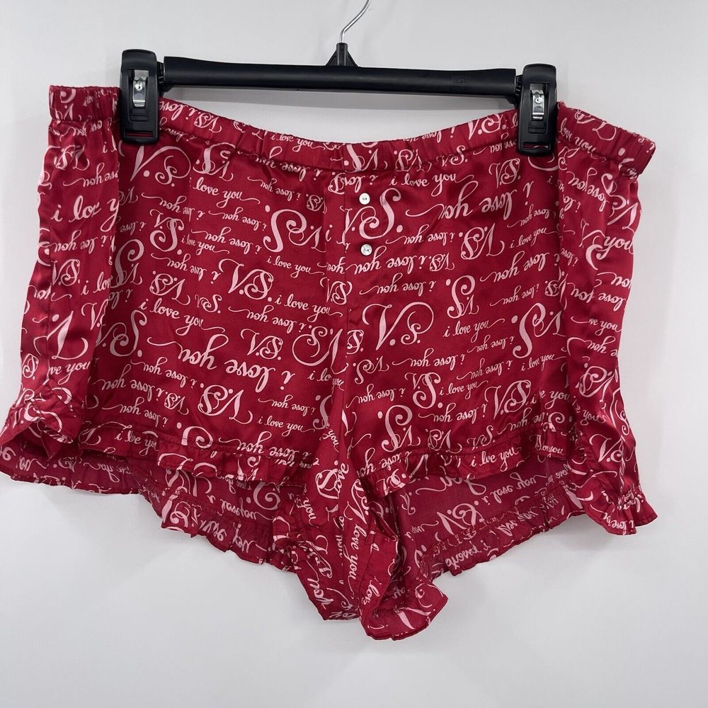 Victorias Secret Silk Red Sleep Shorts "vs I Love You" Size Xl‎